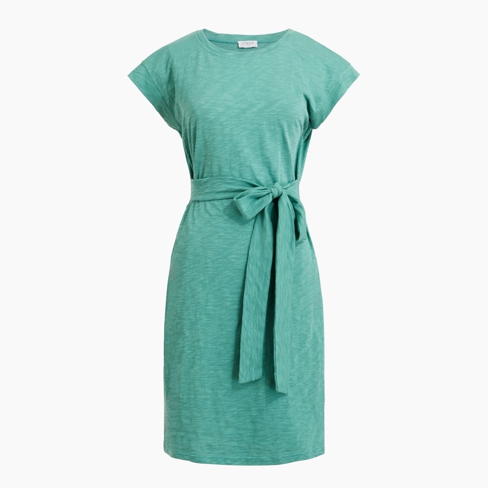J crew knit tie waist dress green cotton